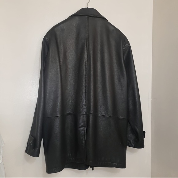 DANIER Black Leather Trench Long Soft Jacket Men's - Picture 9 of 13